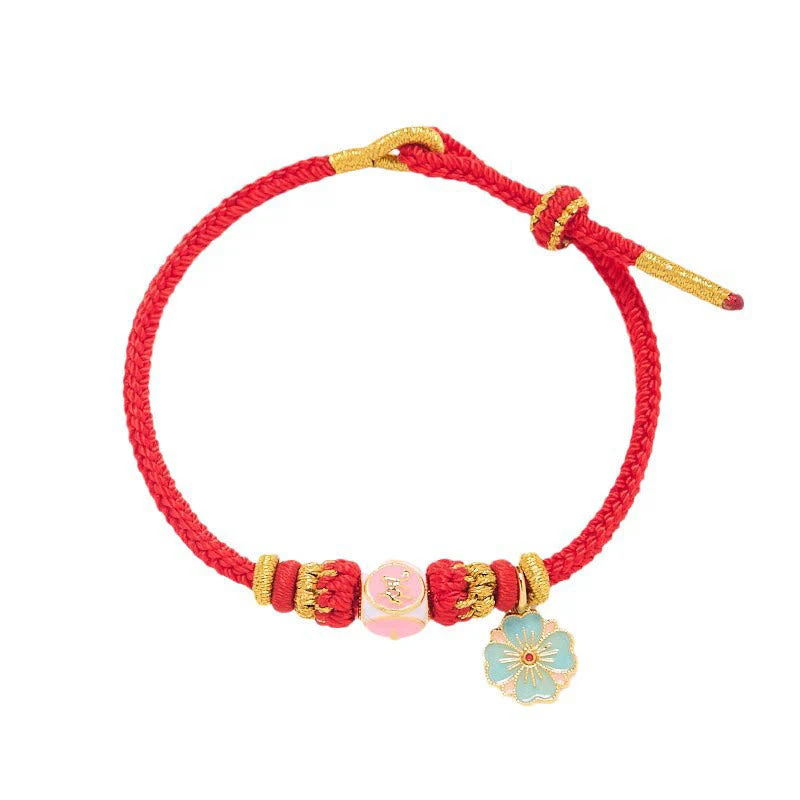 Gold Plated Copper Red String Peach Blossom Protection Bracelet - Image 8