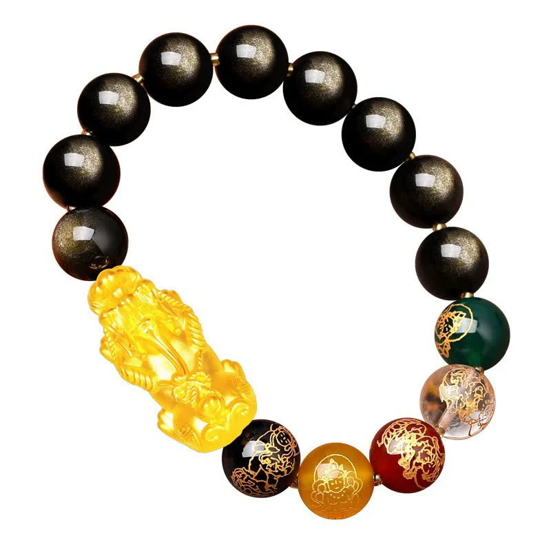 10mm Gold Sheen Obsidian Pi Xiu Wealth Protection Bracelet - Image 10