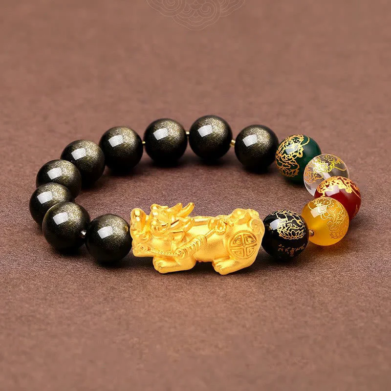 10mm Gold Sheen Obsidian Pi Xiu Wealth Protection Bracelet - Image 7