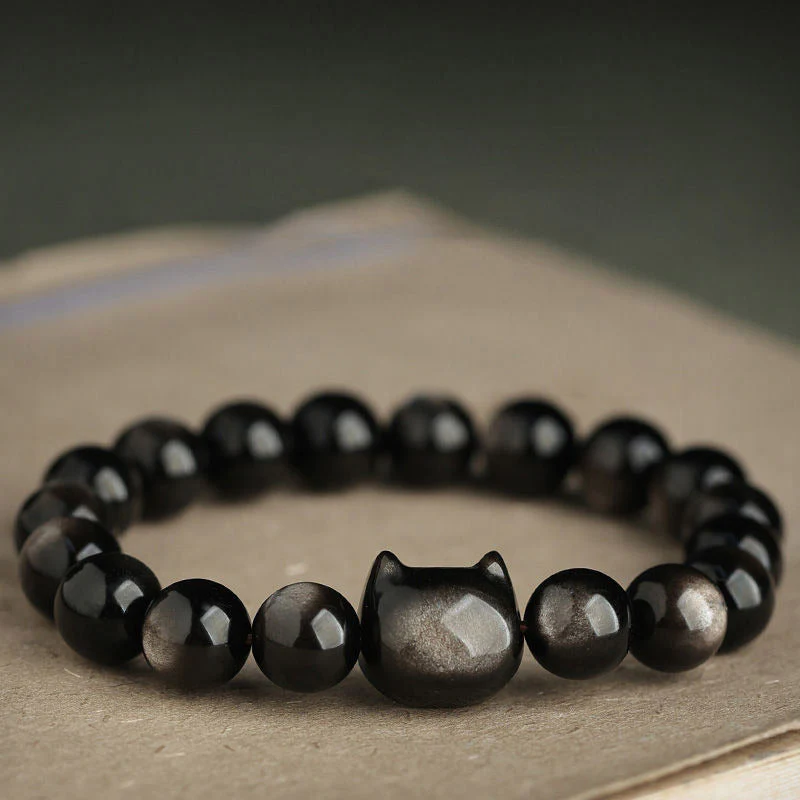 8mm Gold Sheen Obsidian Protection Bracelet with Lucky Cat Paw - Image 12