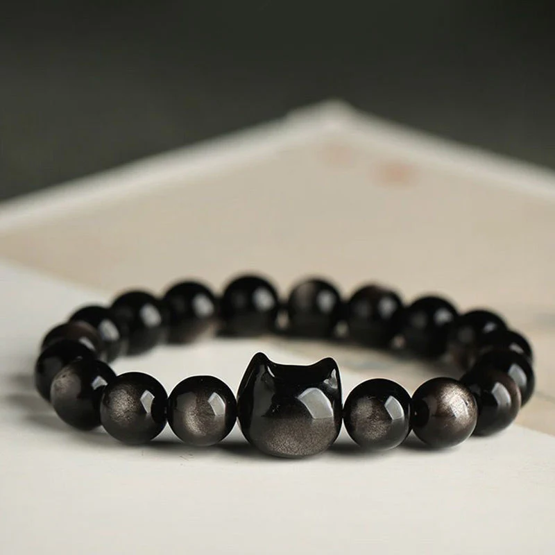 8mm Gold Sheen Obsidian Protection Bracelet with Lucky Cat Paw - Image 13