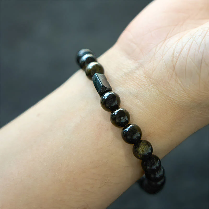 8mm Gold Sheen Obsidian Black Tourmaline Wealth Bracelet 14cm - Image 3