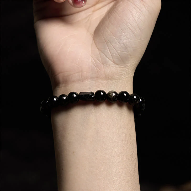 8mm Gold Sheen Obsidian Black Tourmaline Wealth Bracelet 14cm - Image 4