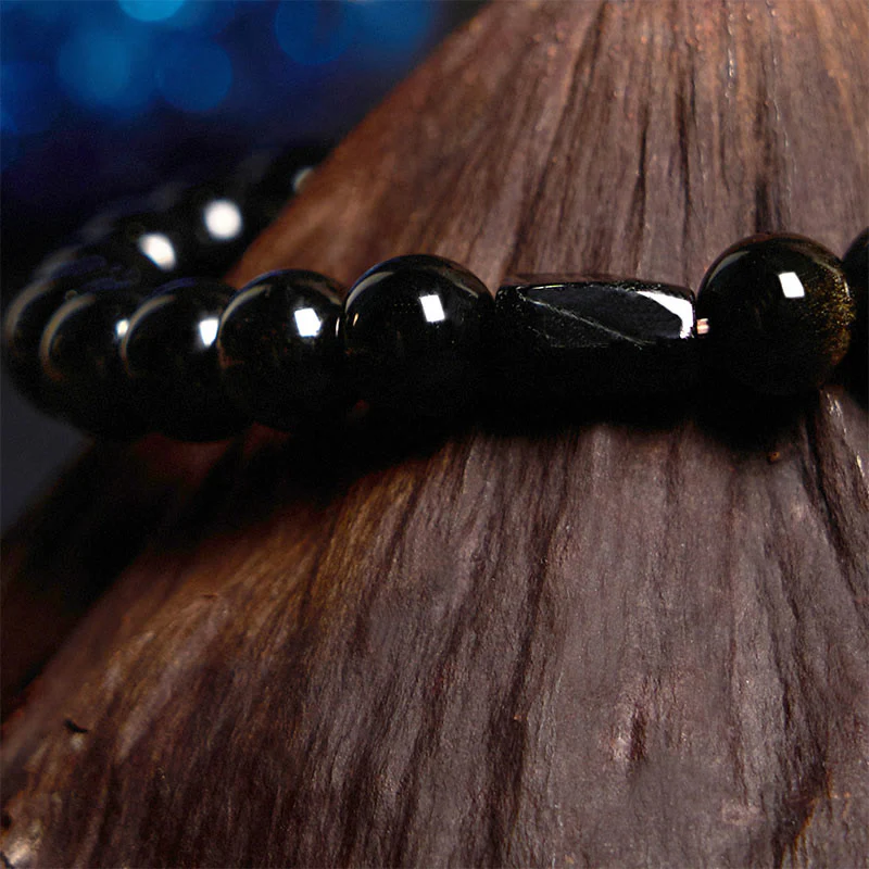 8mm Gold Sheen Obsidian Black Tourmaline Wealth Bracelet 14cm - Image 5