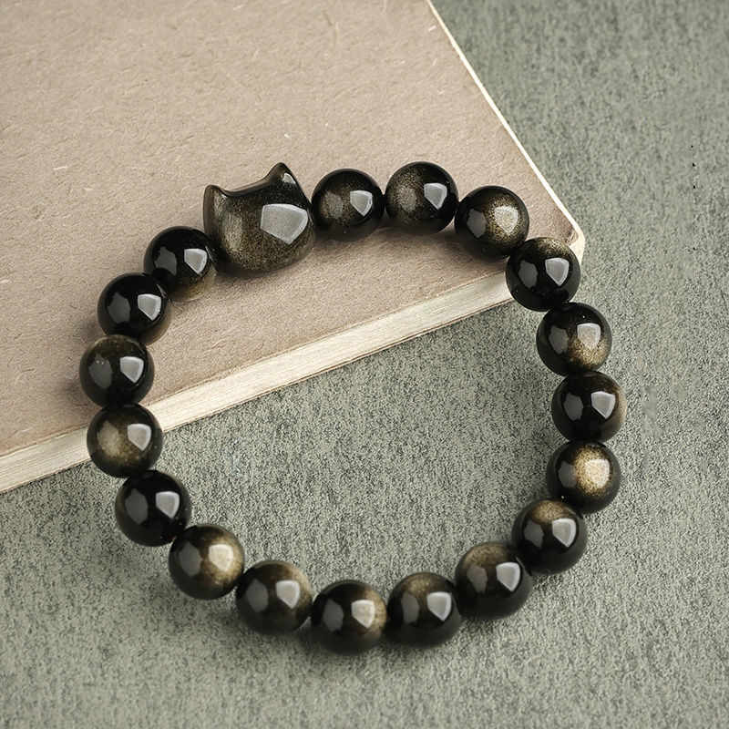 Gold Sheen Obsidian Lucky Cat Protection Bracelet - Image 12