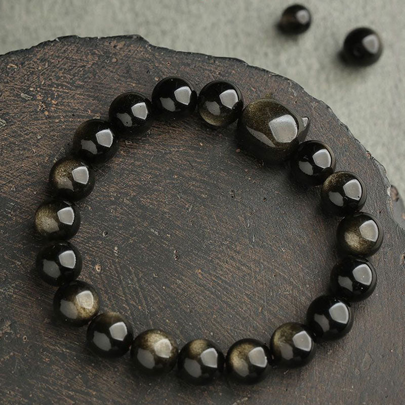 Gold Sheen Obsidian Lucky Cat Protection Bracelet - Image 13