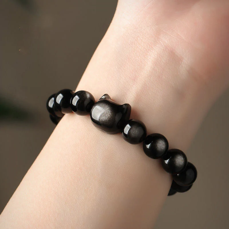 Gold Sheen Obsidian Lucky Cat Protection Bracelet - Image 20