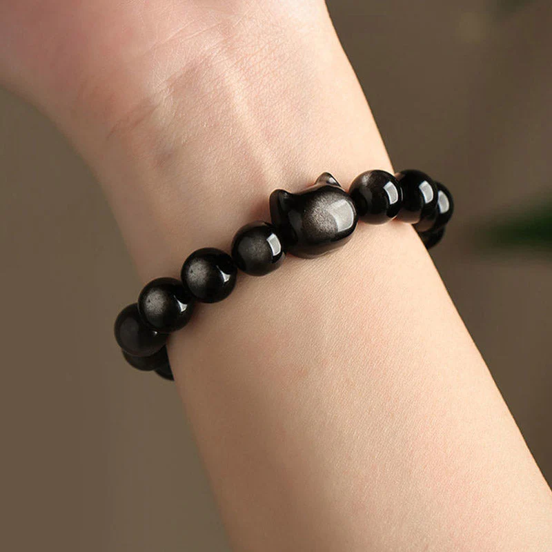 Gold Sheen Obsidian Lucky Cat Protection Bracelet - Image 21