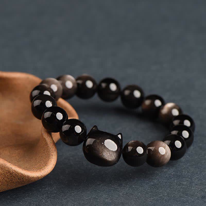 Gold Sheen Obsidian Lucky Cat Protection Bracelet - Image 25