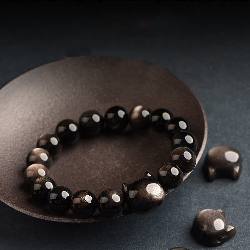Gold Sheen Obsidian Lucky Cat Protection Bracelet - Image 27