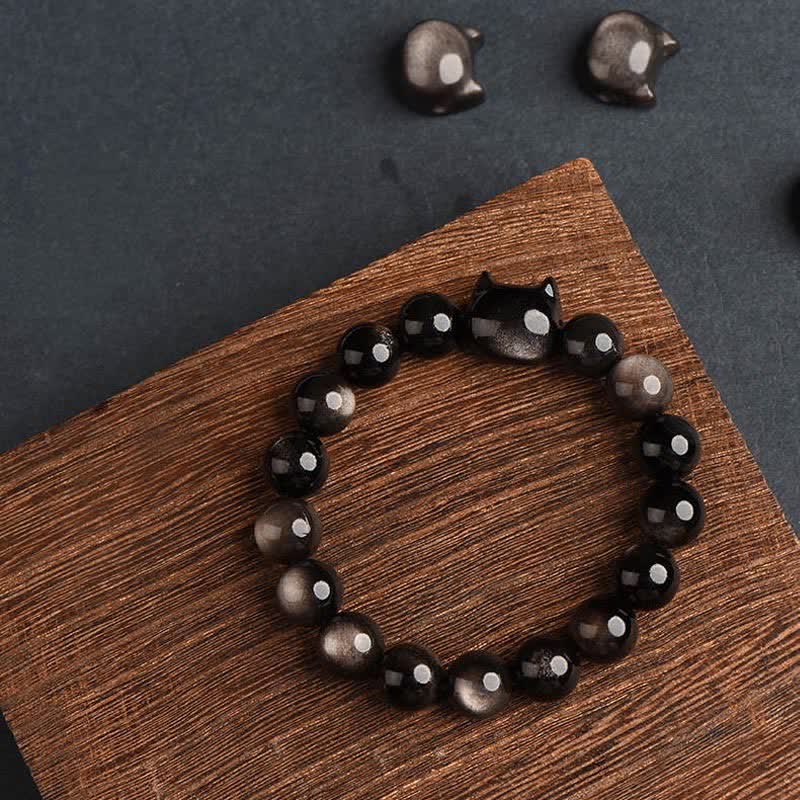 Gold Sheen Obsidian Lucky Cat Protection Bracelet - Image 28