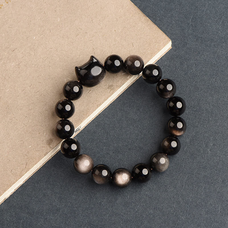 Gold Sheen Obsidian Lucky Cat Protection Bracelet - Image 29