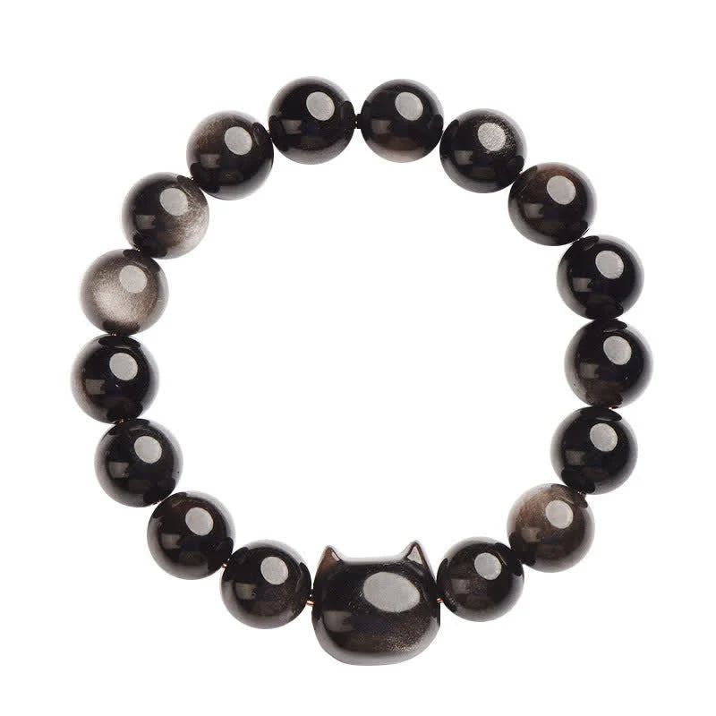 Gold Sheen Obsidian Lucky Cat Protection Bracelet - Image 30