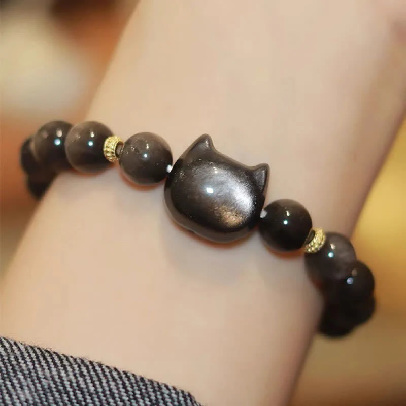 Gold Sheen Obsidian Lucky Cat Protection Bracelet - Image 31