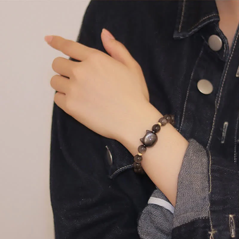 Gold Sheen Obsidian Lucky Cat Protection Bracelet - Image 32