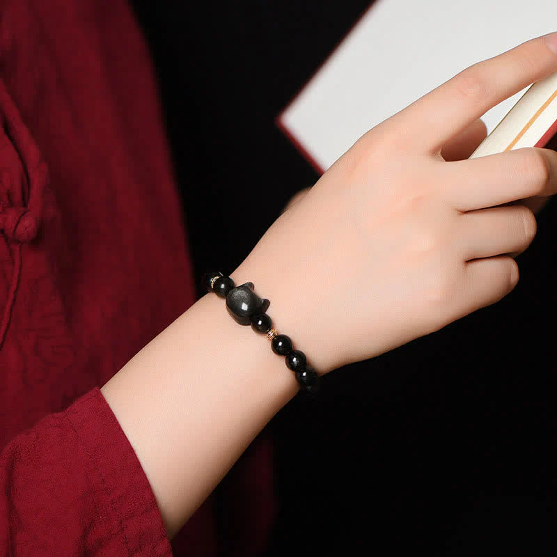 Gold Sheen Obsidian Lucky Cat Protection Bracelet - Image 33
