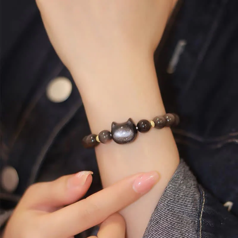 Gold Sheen Obsidian Lucky Cat Protection Bracelet - Image 34