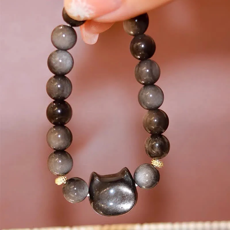 Gold Sheen Obsidian Lucky Cat Protection Bracelet - Image 36