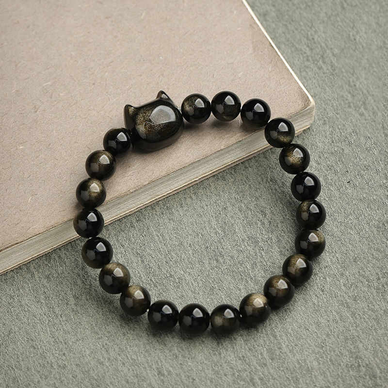 Gold Sheen Obsidian Lucky Cat Protection Bracelet - Image 9