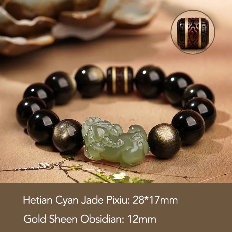 Gold Sheen Obsidian Pixiu Wealth Bracelet 14mm for Men - Image 3