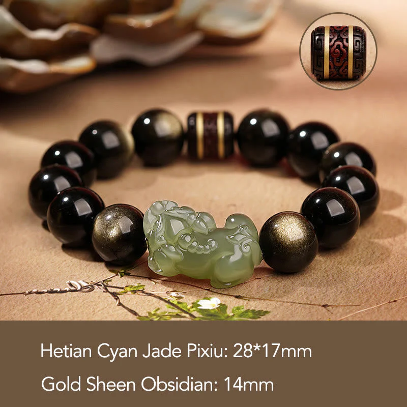 Gold Sheen Obsidian Pixiu Wealth Bracelet 14mm for Men - Image 4