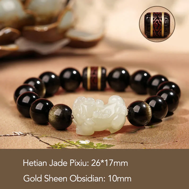 Gold Sheen Obsidian Pixiu Wealth Bracelet 14mm for Men - Image 5