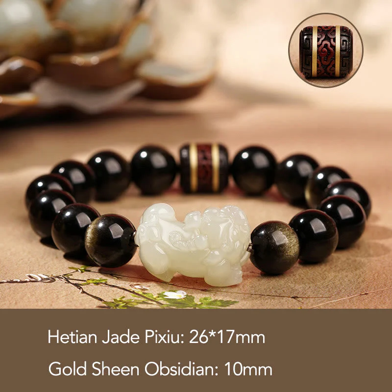 Gold Sheen Obsidian Pixiu Wealth Bracelet 14mm for Men - Image 6
