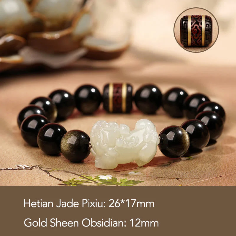 Gold Sheen Obsidian Pixiu Wealth Bracelet 14mm for Men - Image 7