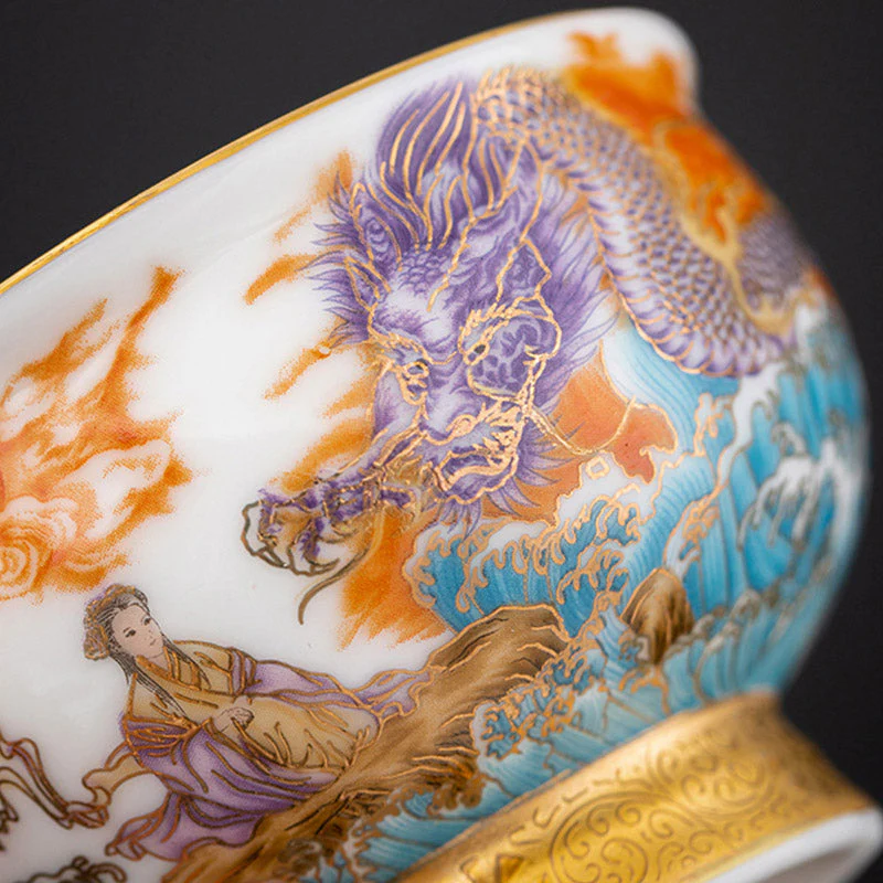 Golden Eagle & Auspicious Dragon Gilt Ceramic Tea Set with Gift Box - Image 10