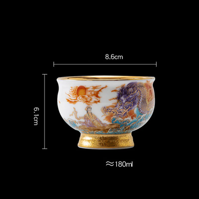 Golden Eagle & Auspicious Dragon Gilt Ceramic Tea Set with Gift Box - Image 11
