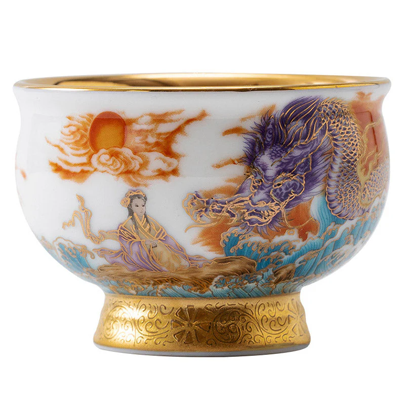 Golden Eagle & Auspicious Dragon Gilt Ceramic Tea Set with Gift Box - Image 12