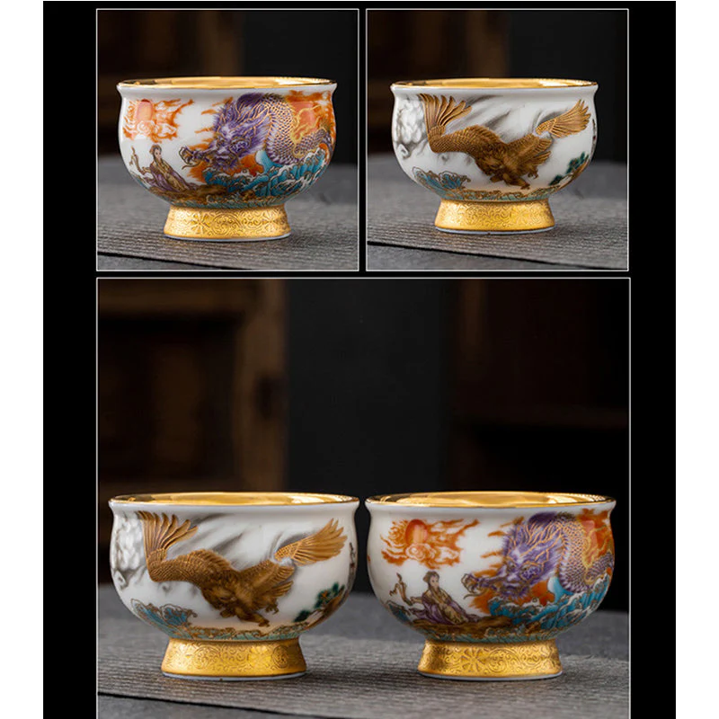 Golden Eagle & Auspicious Dragon Gilt Ceramic Tea Set with Gift Box - Image 13