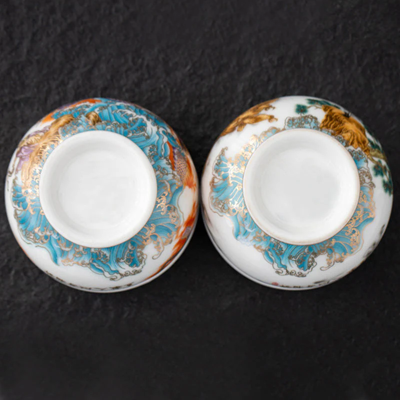 Golden Eagle & Auspicious Dragon Gilt Ceramic Tea Set with Gift Box - Image 15