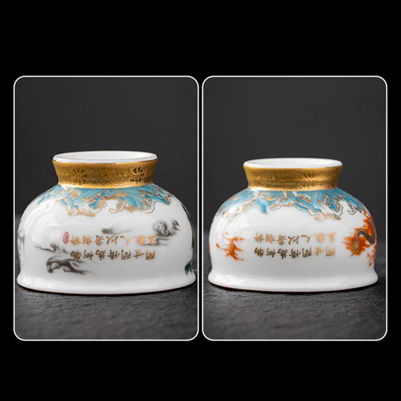 Golden Eagle & Auspicious Dragon Gilt Ceramic Tea Set with Gift Box - Image 16