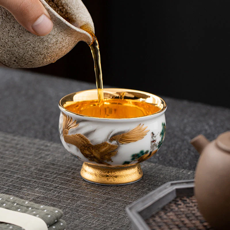 Golden Eagle & Auspicious Dragon Gilt Ceramic Tea Set with Gift Box - Image 3