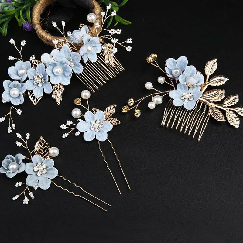 Golden Leaf Flower Pearl Chinese Hairpin Set - 4Pcs Elegant Comb - Image 7