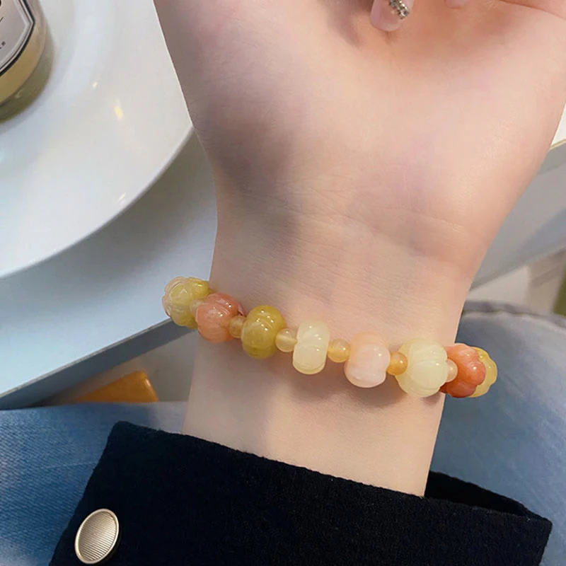6x8mm Golden Silk Jade Wealth Luck Bracelet - Image 6