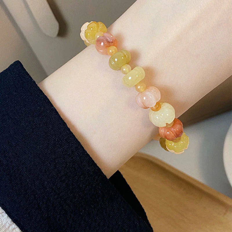6x8mm Golden Silk Jade Wealth Luck Bracelet - Image 8