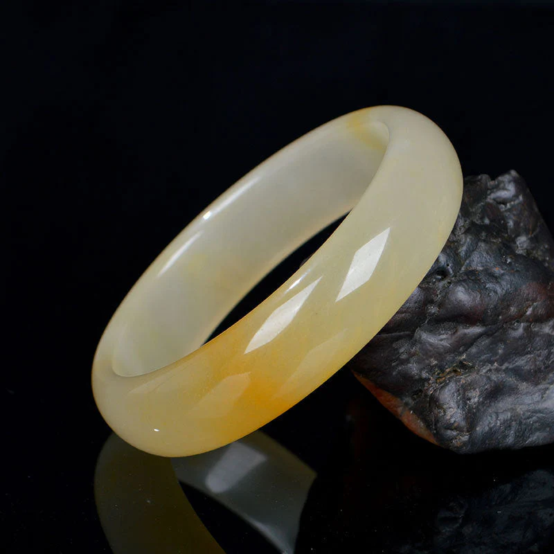 Golden Silk Jade Bracelet Bangle 56mm for Luck & Wealth - Image 2