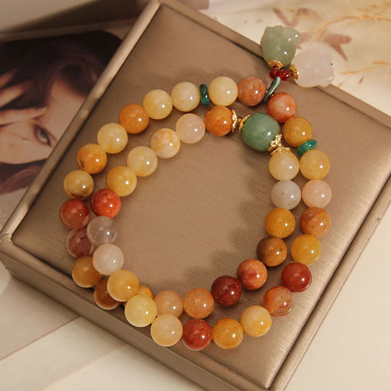 Golden Silk Jade Double Layer Luck Bracelet 8mm - Image 4