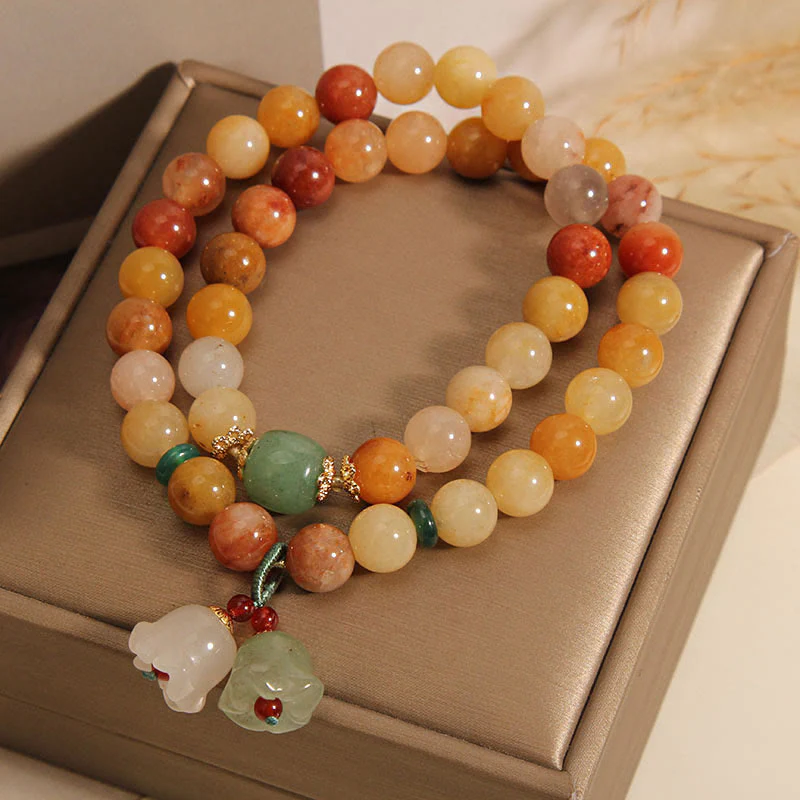 Golden Silk Jade Double Layer Luck Bracelet 8mm - Image 5