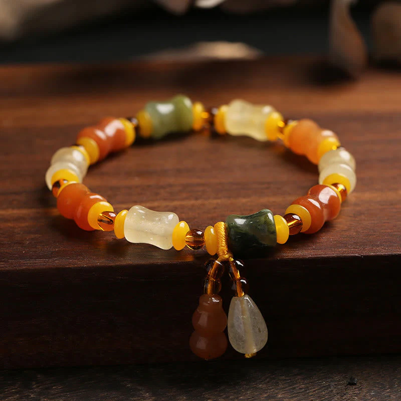 Golden Silk Jade Gourd Wealth Charm Bracelet