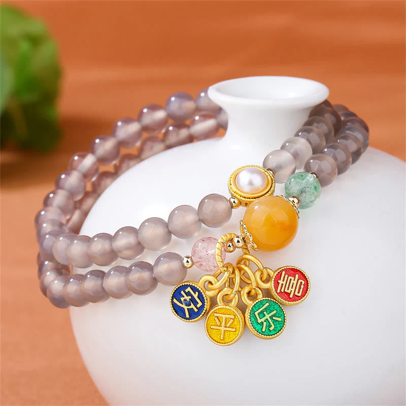 6mm Gray Agate Double Wrap Bracelet for Peace & Joy