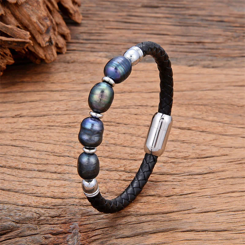 Gray Pearl Synthetic Leather Bracelet 18-20cm Healing - Image 2