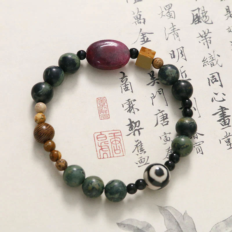 8mm Green Agate Three-eyed Dzi Power Success Bracelet - Image 2
