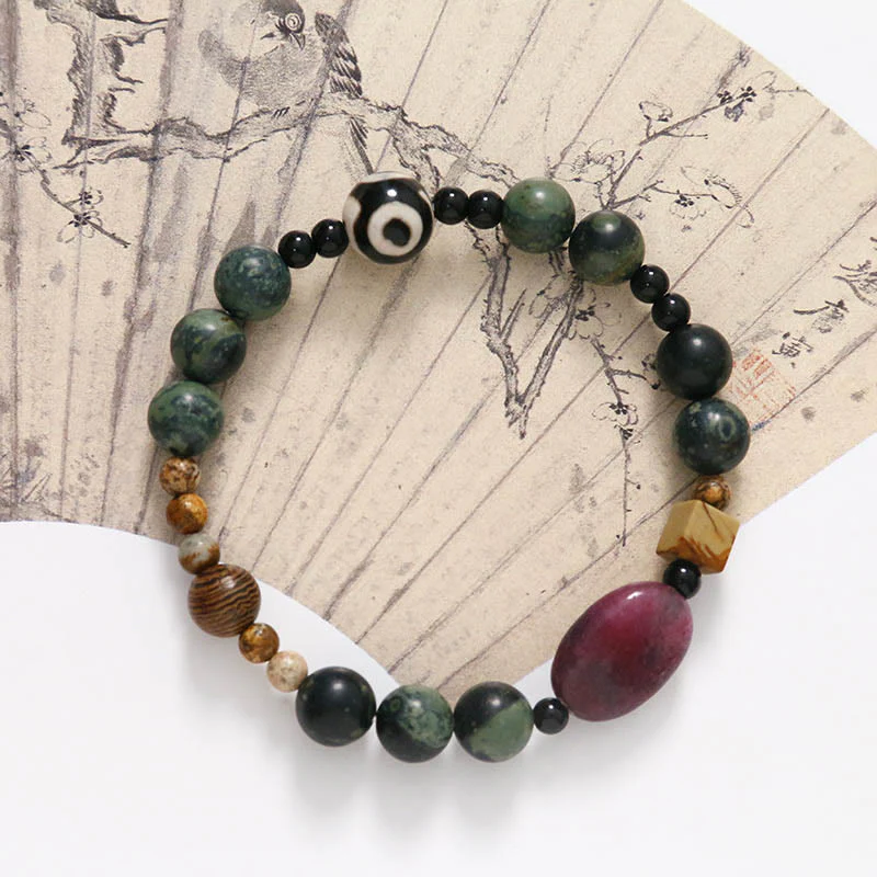 8mm Green Agate Three-eyed Dzi Power Success Bracelet - Image 3