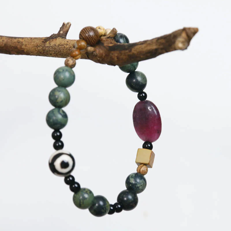 8mm Green Agate Three-eyed Dzi Power Success Bracelet - Image 4