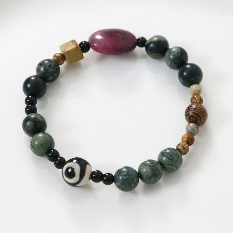 8mm Green Agate Three-eyed Dzi Power Success Bracelet - Image 6