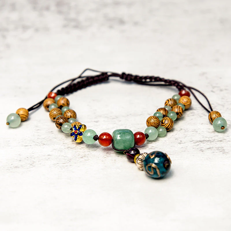 Green Aventurine Balance Protection Wenge Wood Adjustable Anklet - Image 5