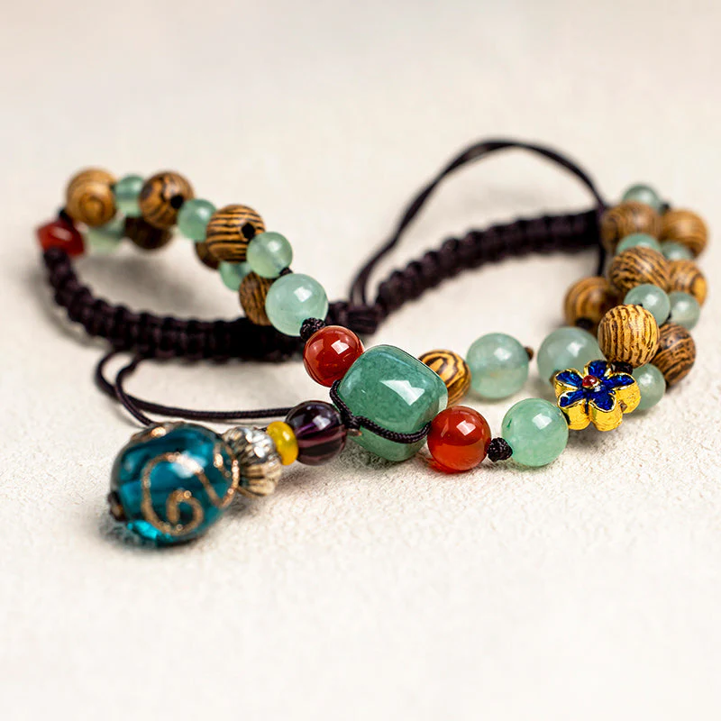 Green Aventurine Balance Protection Wenge Wood Adjustable Anklet - Image 6